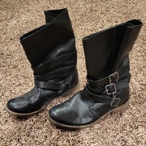 Black Buckle Strap Boots